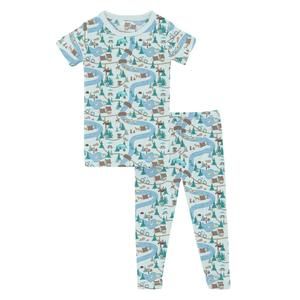 NEW KICKEE baby girl's short sleeve pajama set in fresh air campground map